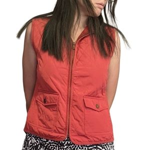 TALBOTS Red Orange QUILTED SOFT SHELL Knit Side Panels ZIP-UP Sleeveless VEST S